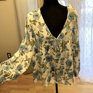 Blue and white floral babydoll style top